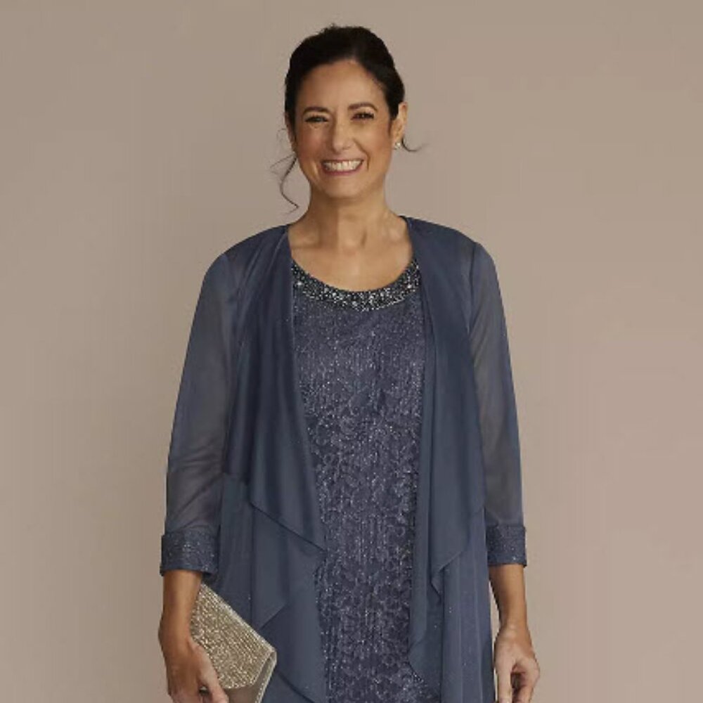 Embellished Lace Sheath Dress with Chiffon Jacket